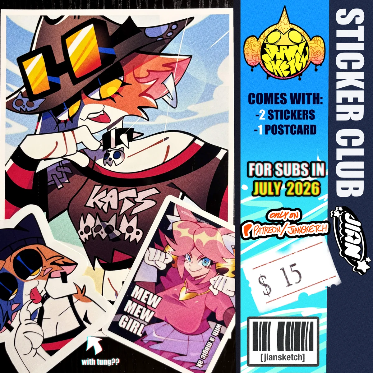 Sticker Club — 2 stickers + 1 postcard a month, $15 on Patreon